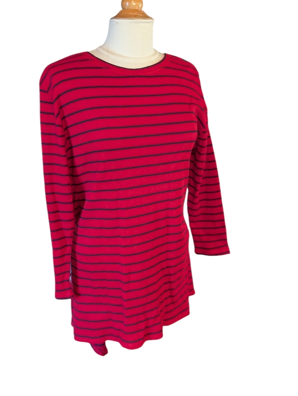 Embelish NWT Red Striped Ribbed Top Tunic With Split Back Size XL
